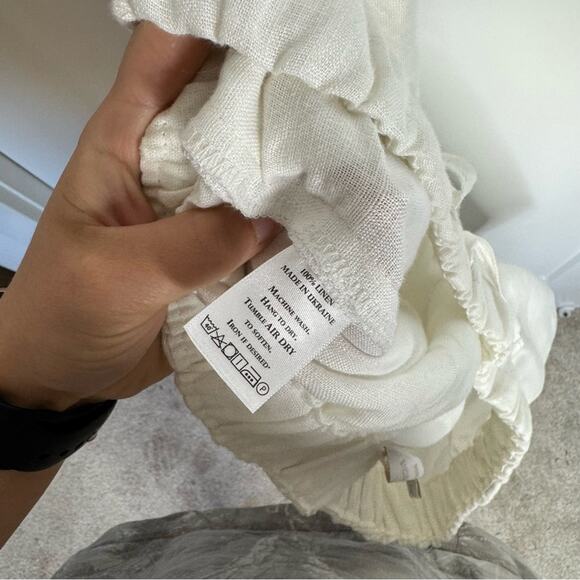 Crown Linen Design White 100% Linen Drawstring Coastal Pants Size Large - Picture 6 of 6